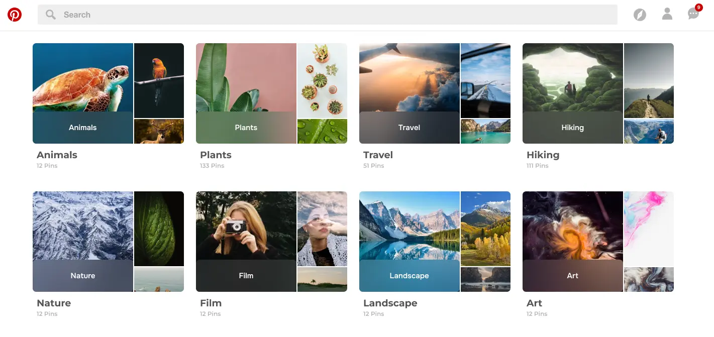 Pinterest boards in a unique design