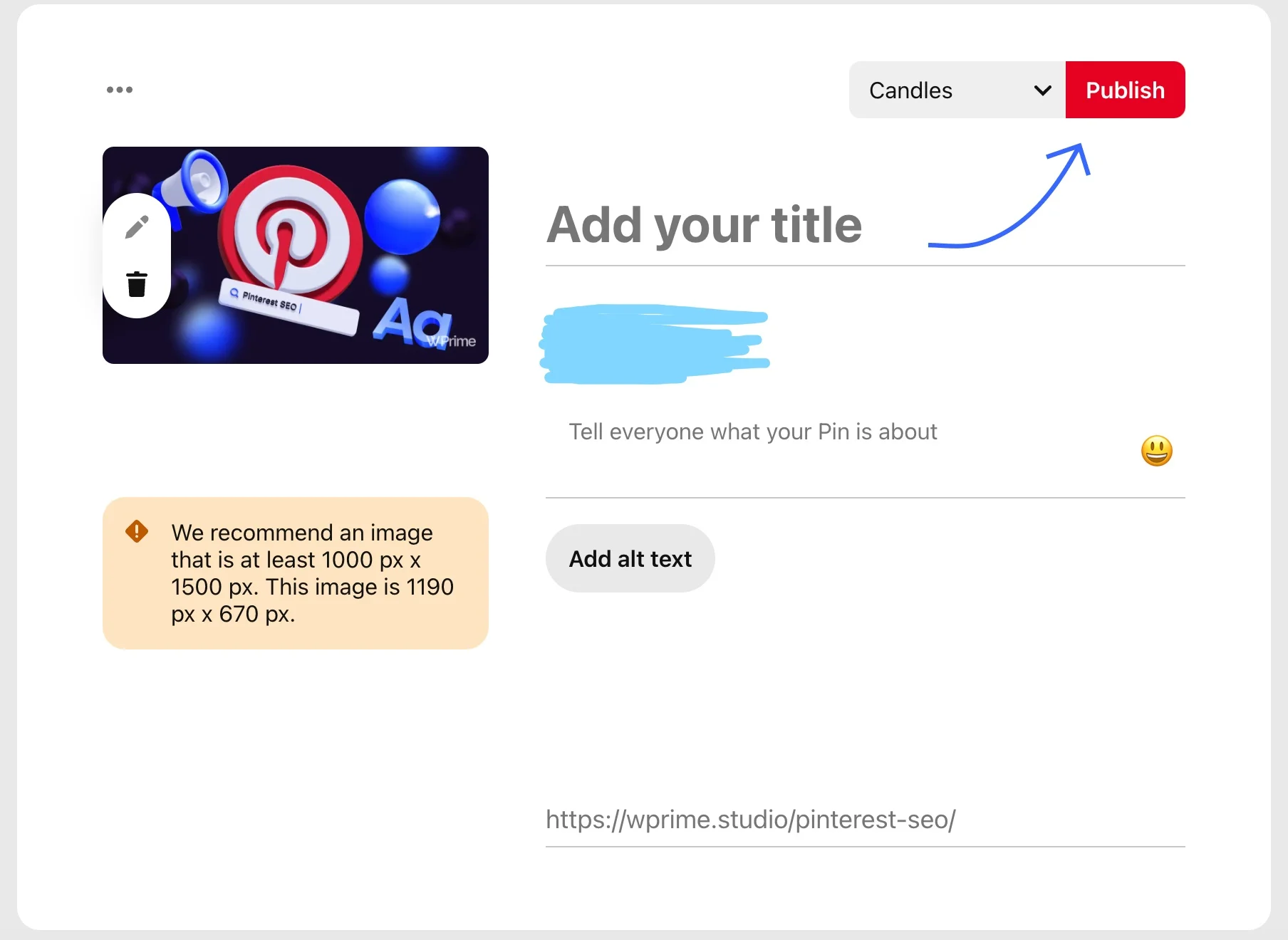 Location of the publish pin button