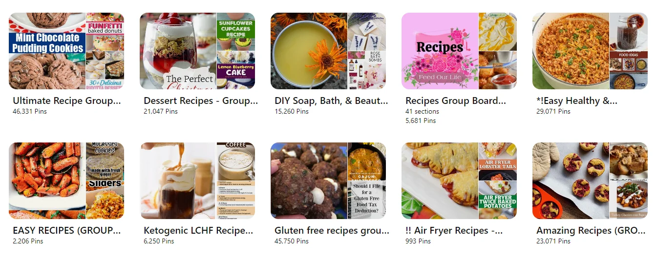 Pinterest group boards of different subjects