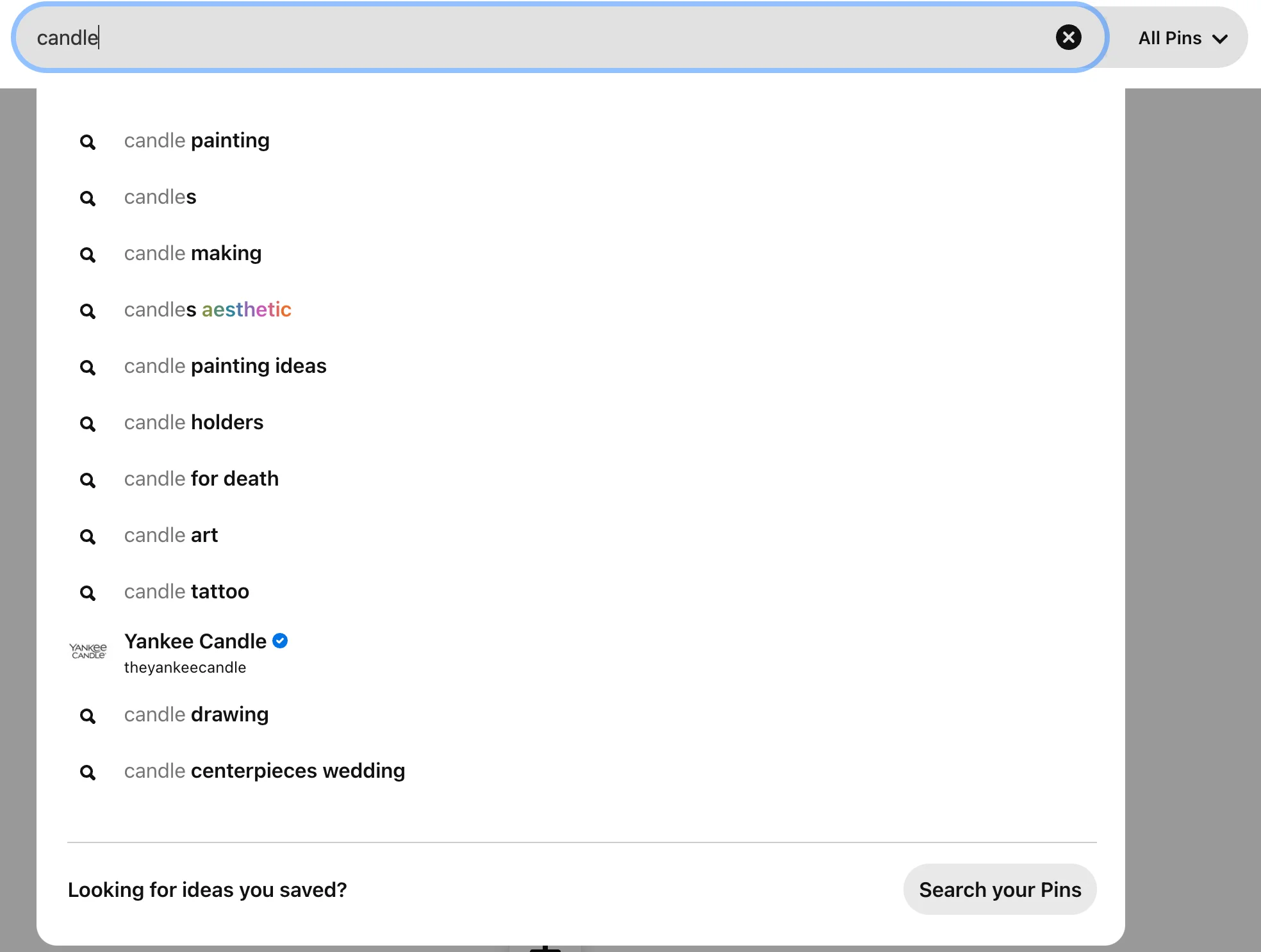 How Pinterest search bar looks like in action