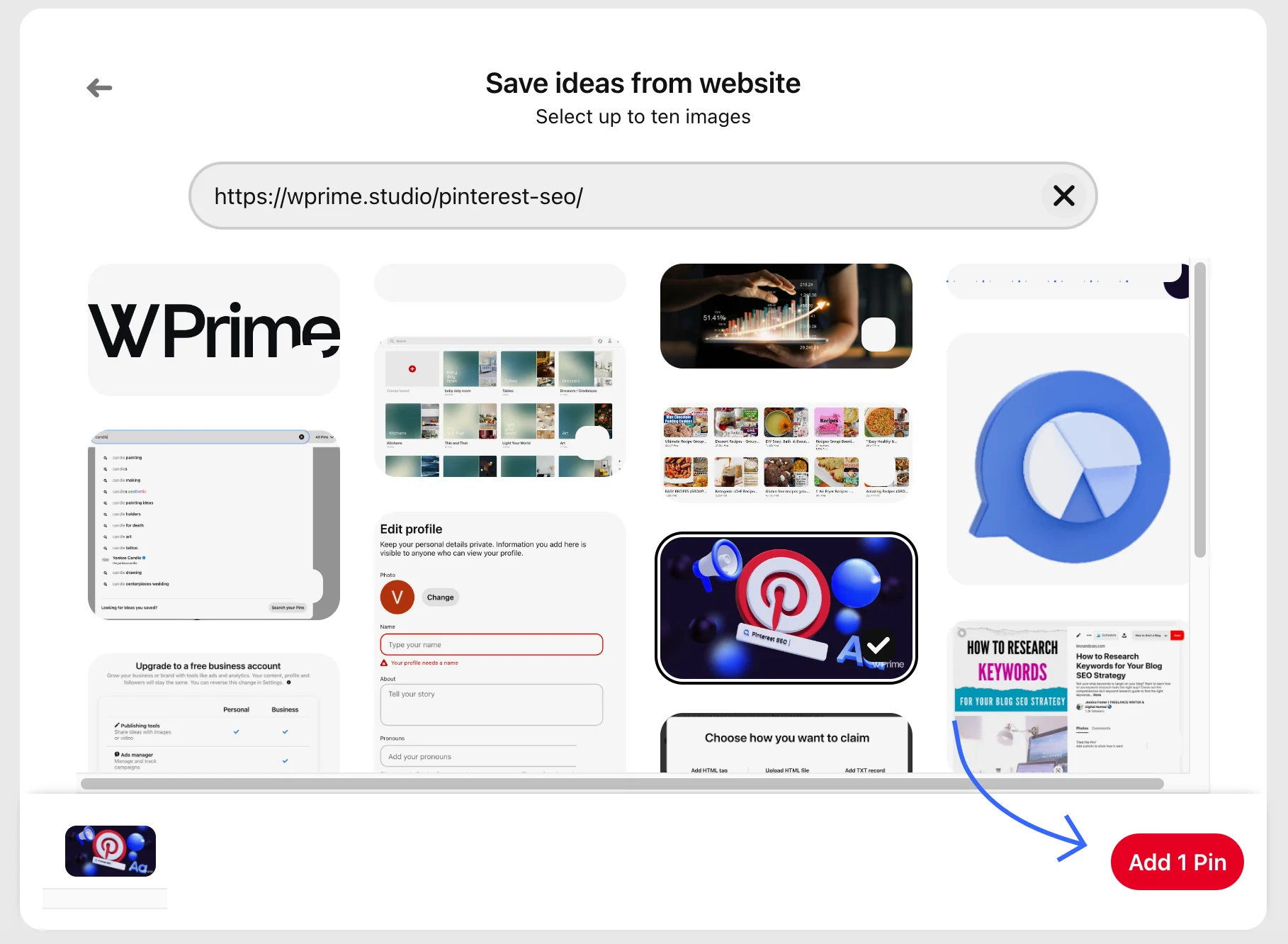Where the button to save the pin is located